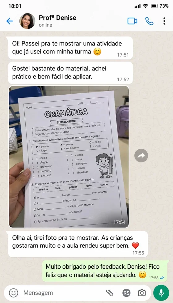 Conversa ilustrativa com Denise sobre o uso do kit; simulação, não depoimento real